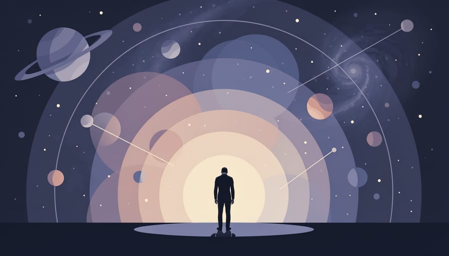 Lone captain silhouette in front of a starship viewport showing a glowing planet and nebula